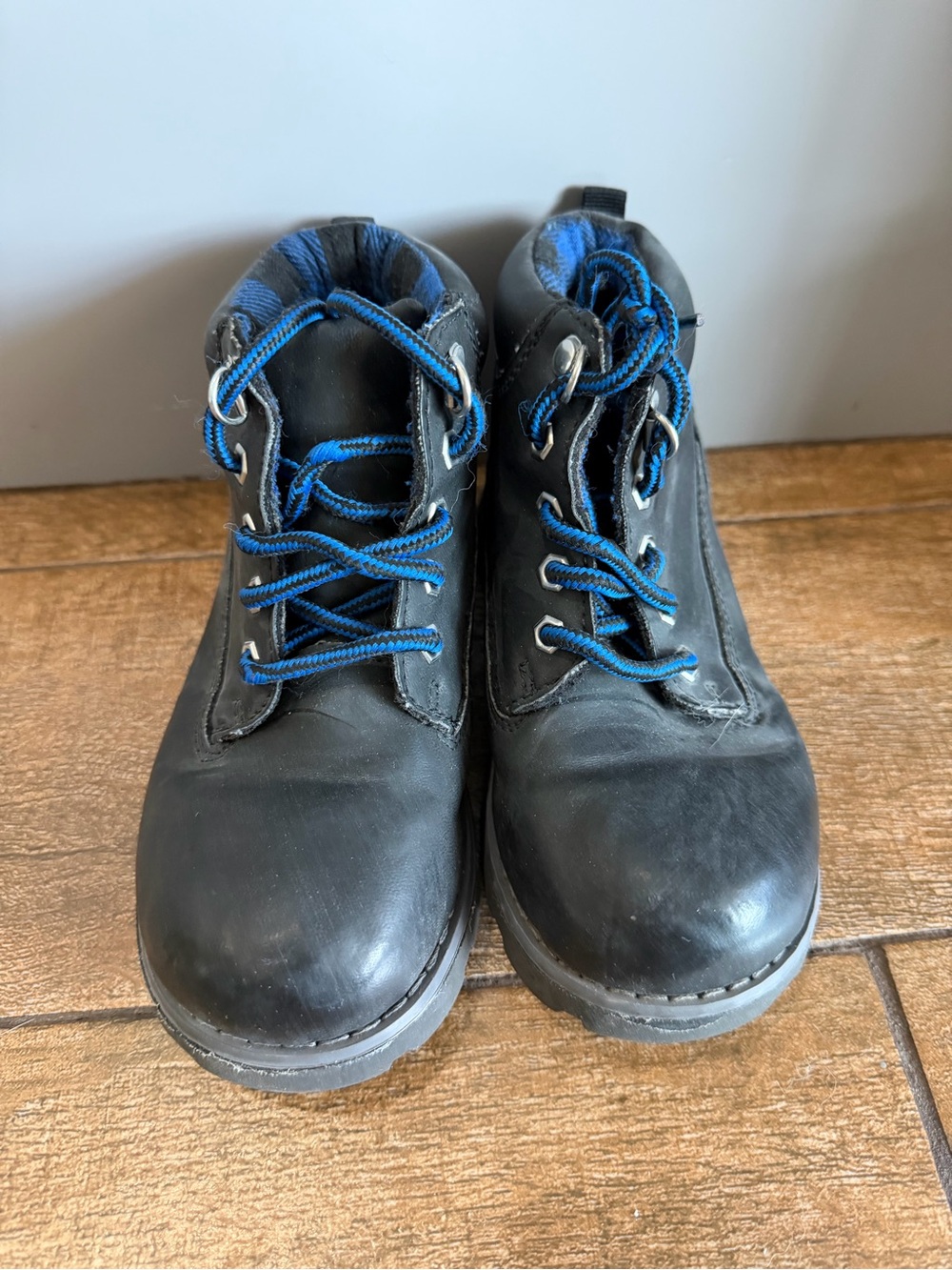 Faded Glory Black Boots with Blue Accents - Kids Lace-Up